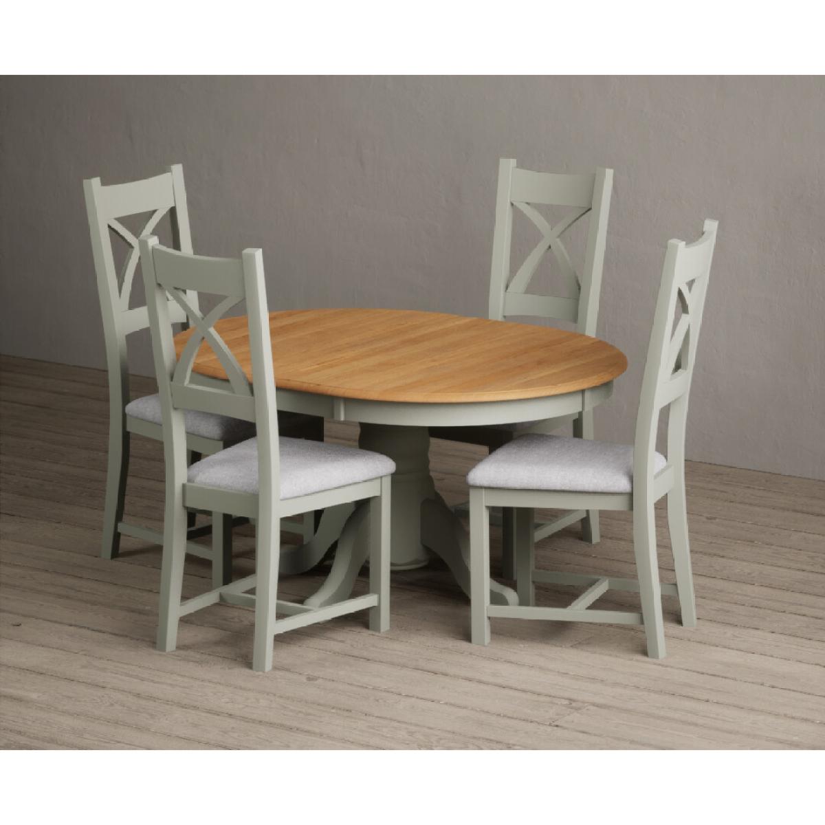 Extending Hertford 100cm - 130cm Oak and Soft Green Painted Pedestal Dining Table with 6 Blue Chairs – image 34