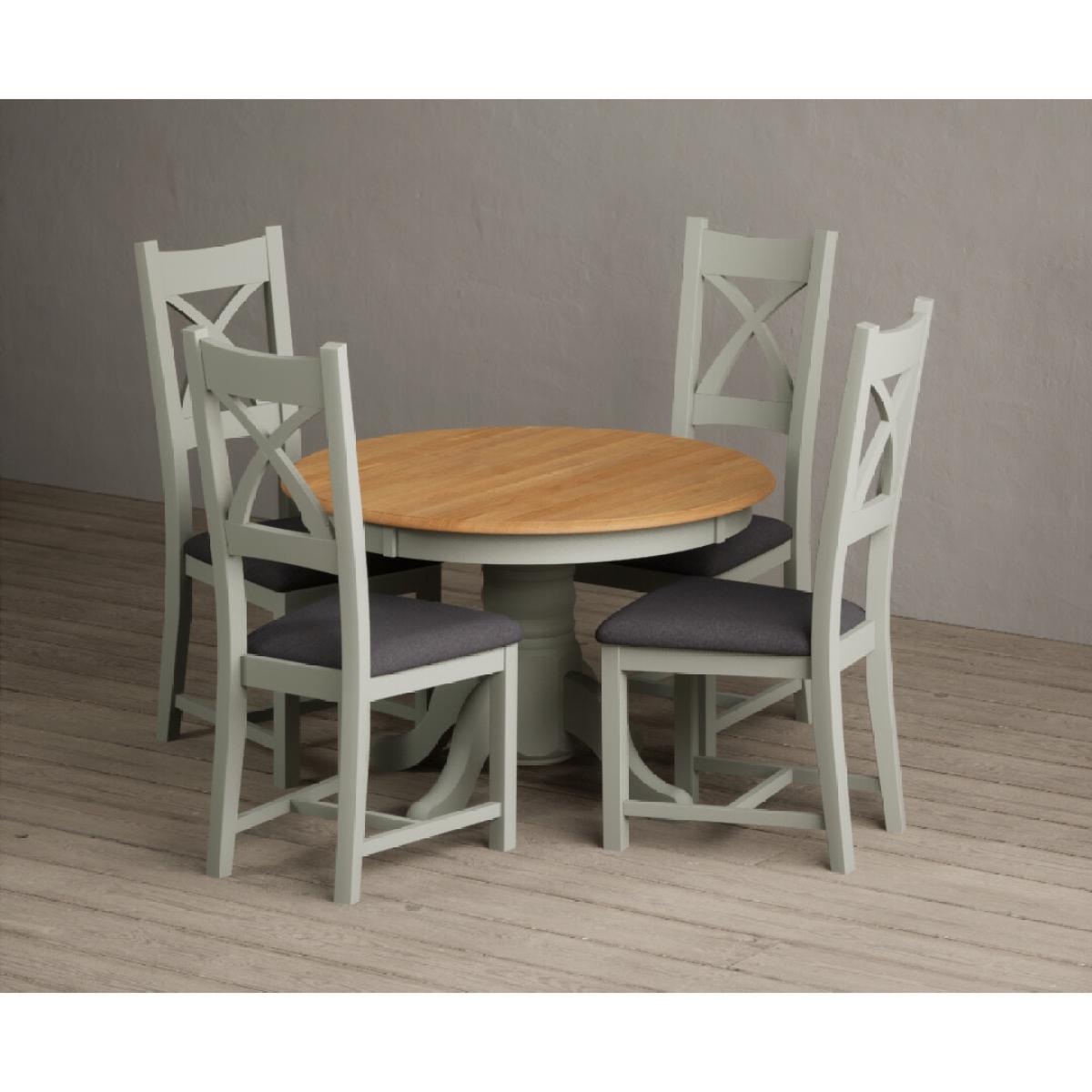 Extending Hertford 100cm - 130cm Oak and Soft Green Painted Pedestal Dining Table with 6 Blue Chairs – image 41