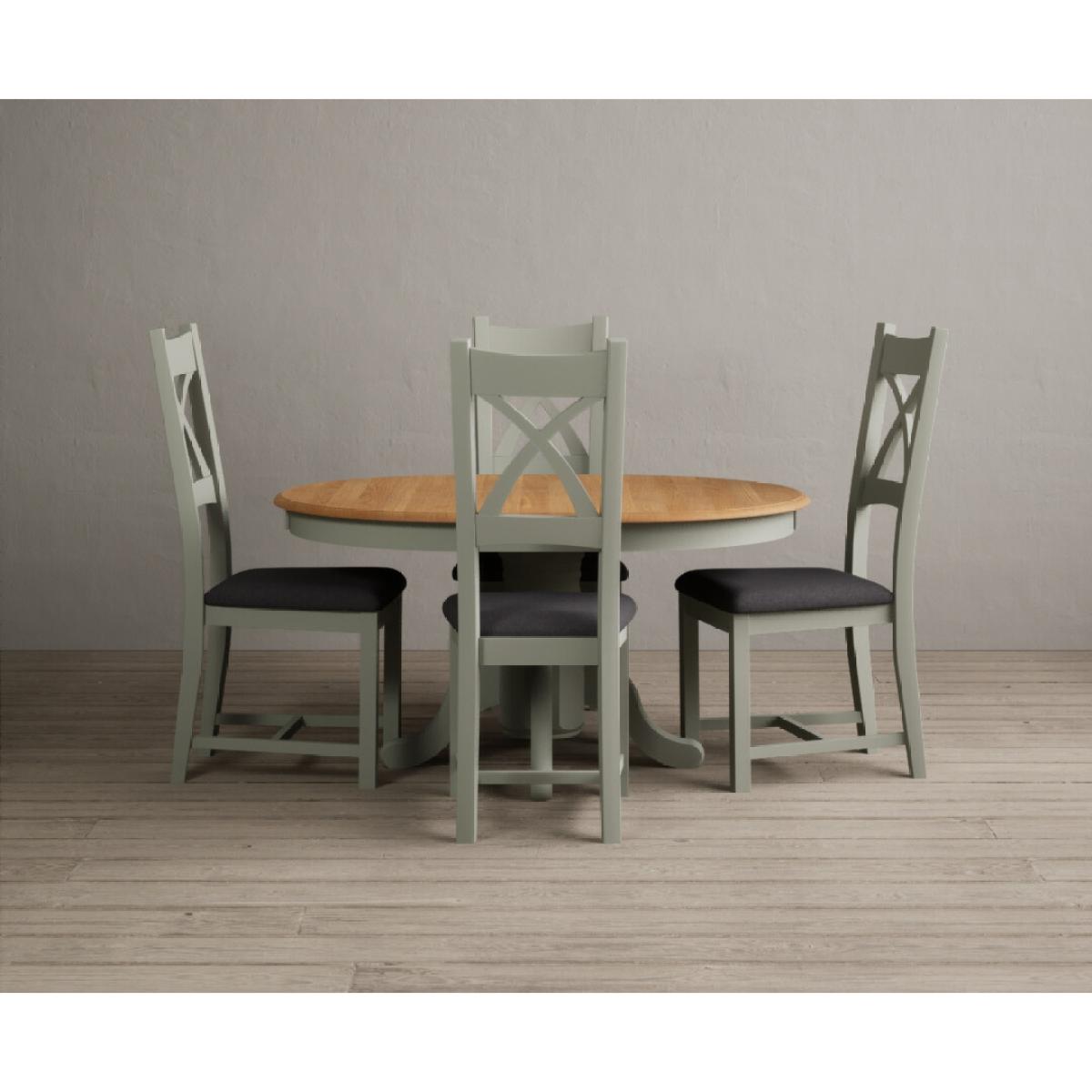 Extending Hertford 100cm - 130cm Oak and Soft Green Painted Pedestal Dining Table with 6 Blue Chairs – image 42