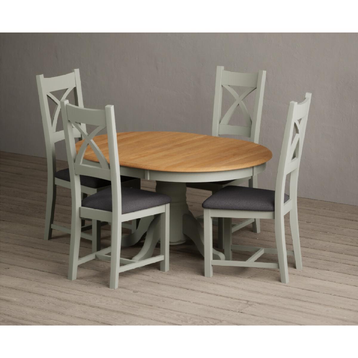 Extending Hertford 100cm - 130cm Oak and Soft Green Painted Pedestal Dining Table with 6 Blue Chairs – image 44