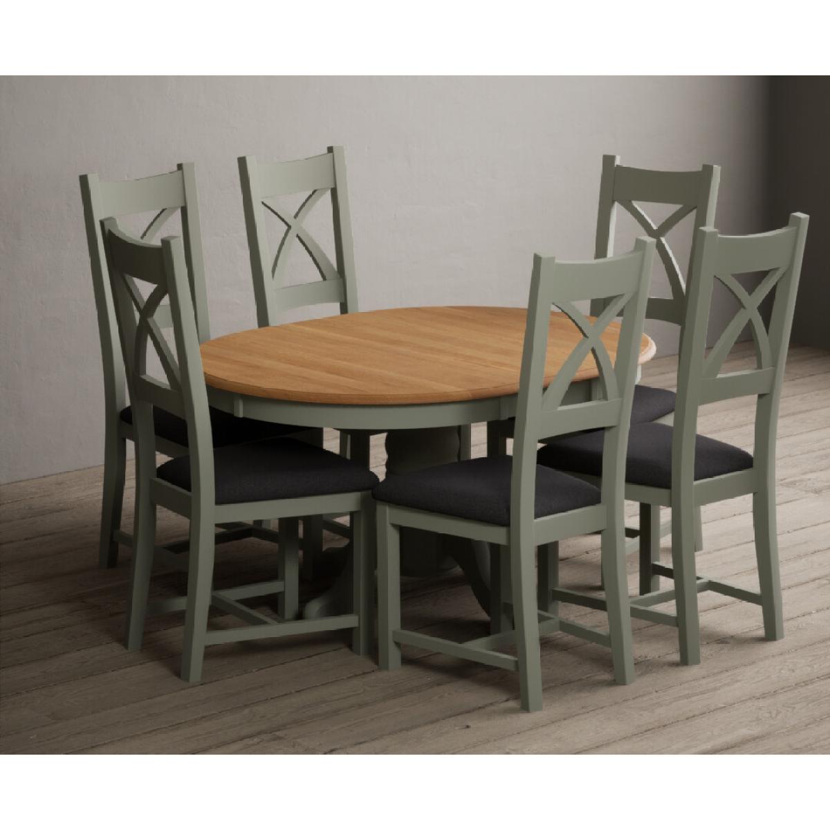 Extending Hertford 100cm - 130cm Oak and Soft Green Painted Pedestal Dining Table with 6 Blue Chairs – image 45