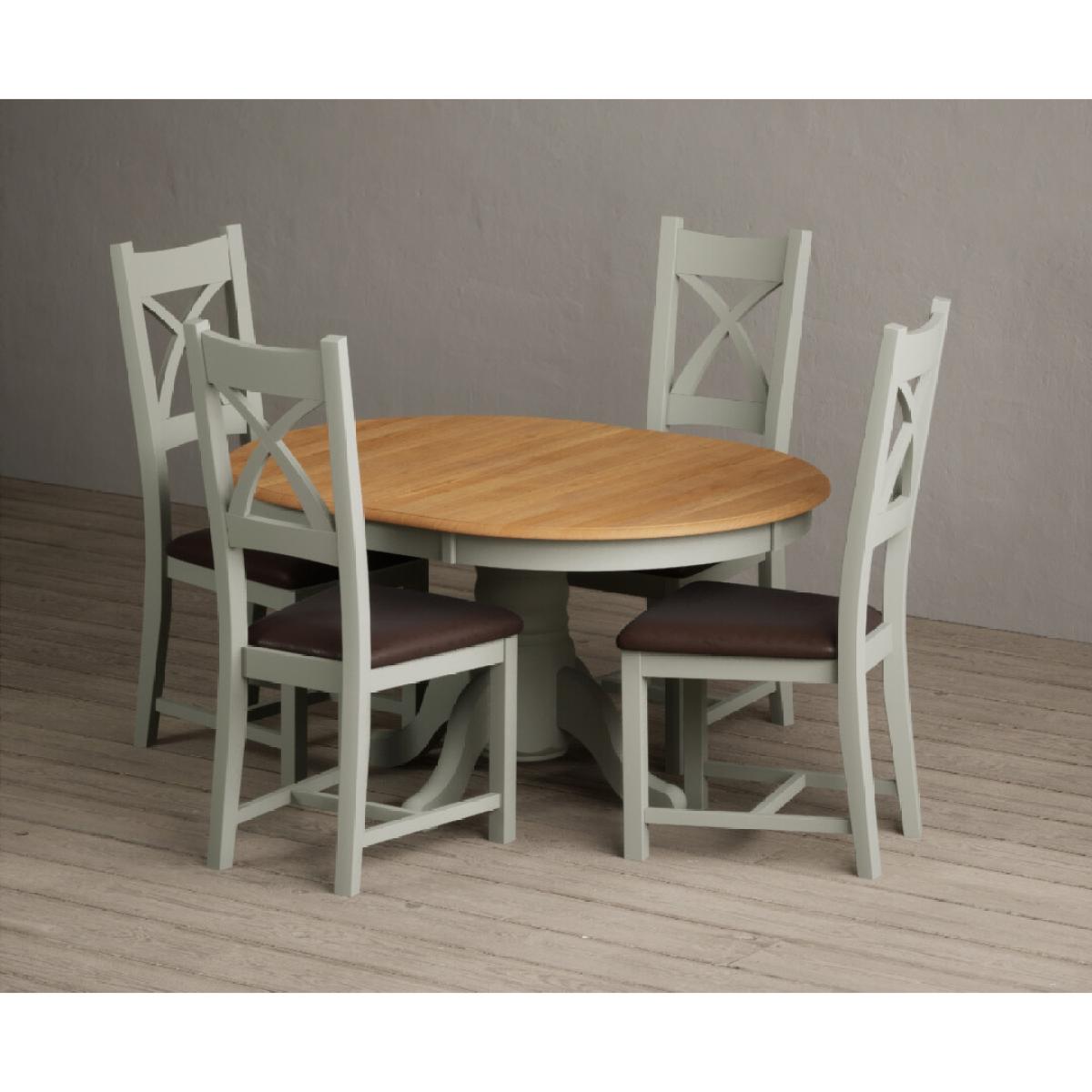 Extending Hertford 100cm - 130cm Oak and Soft Green Painted Pedestal Dining Table with 6 Blue Chairs – image 51