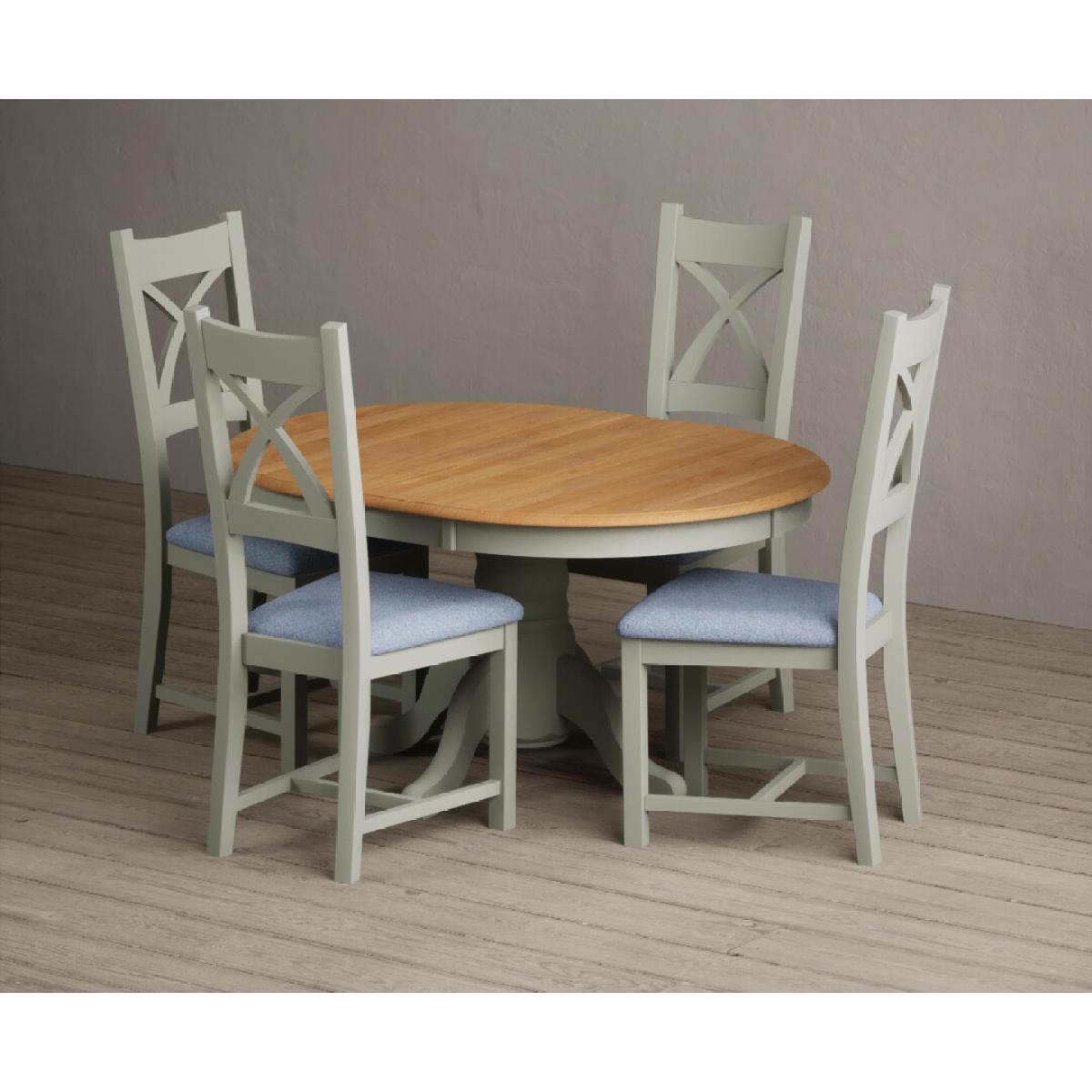 Extending Hertford 100cm - 130cm Oak and Soft Green Painted Pedestal Dining Table with 6 Blue Chairs – image 60