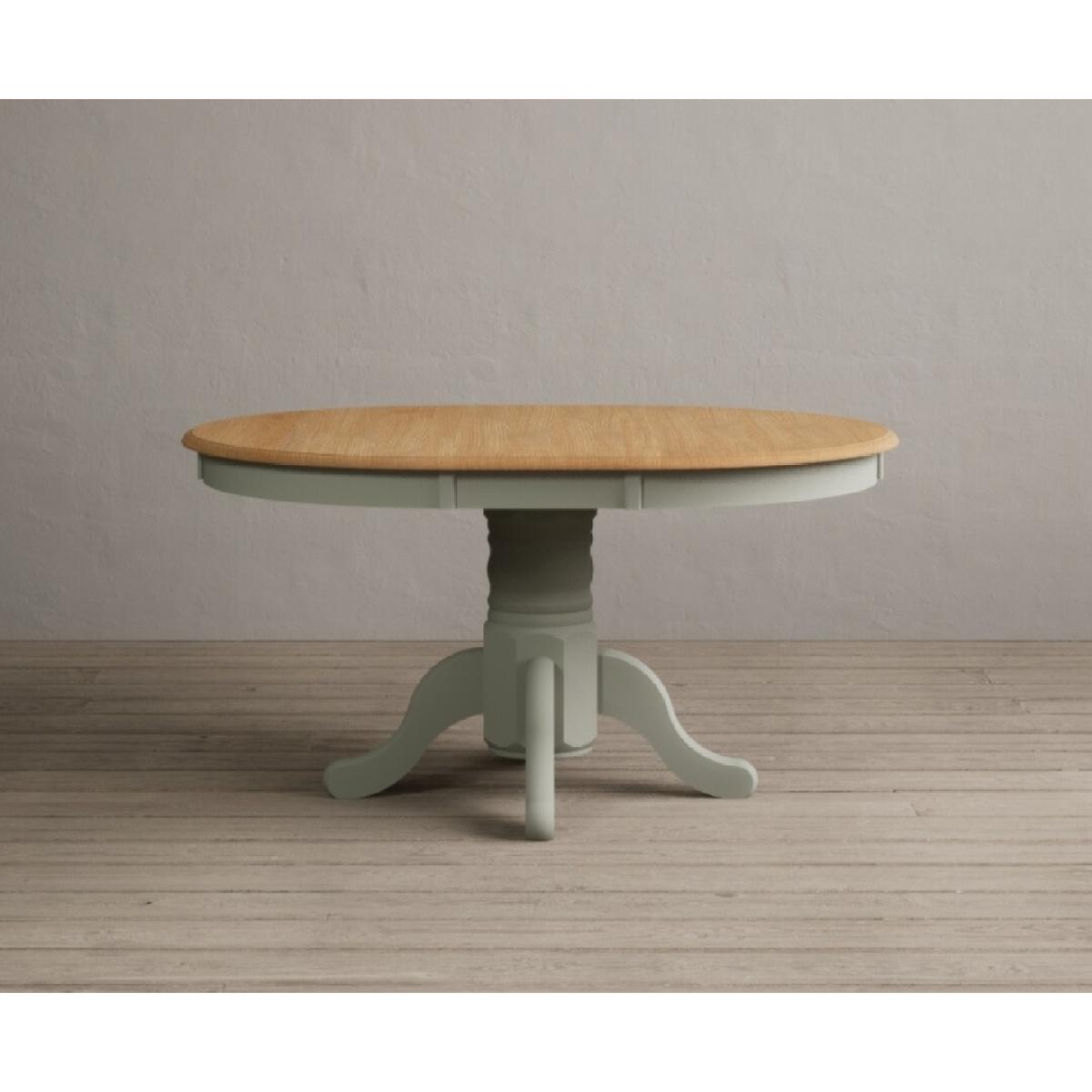 Extending Hertford 100cm - 130cm Oak and Soft Green Painted Pedestal Dining Table with 6 Blue Chairs – image 68
