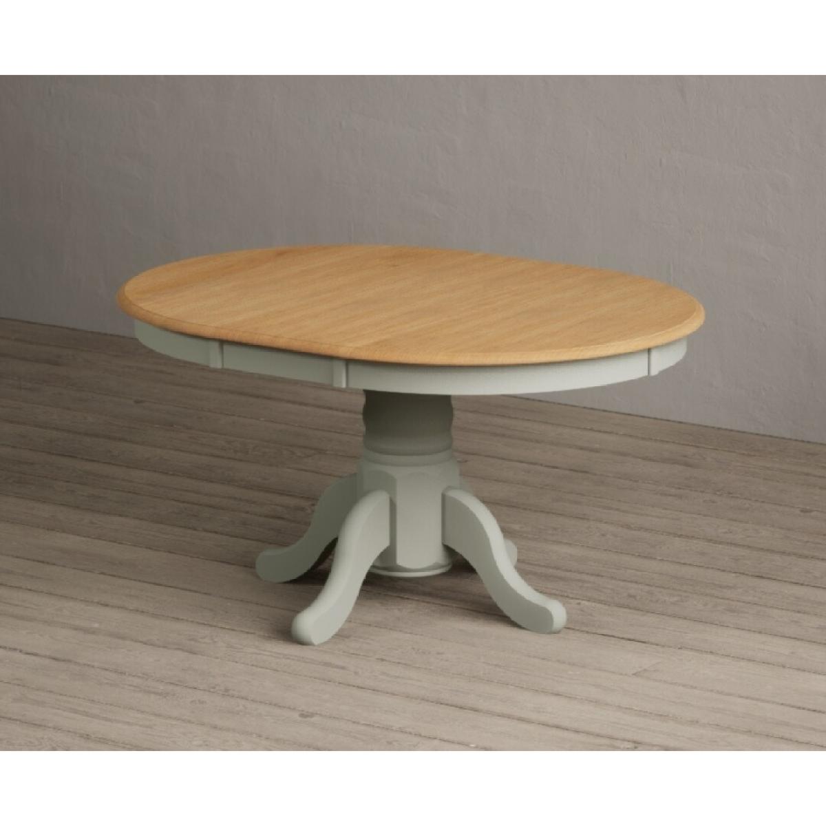 Extending Hertford 100cm - 130cm Oak and Soft Green Painted Pedestal Dining Table with 6 Blue Chairs – image 69