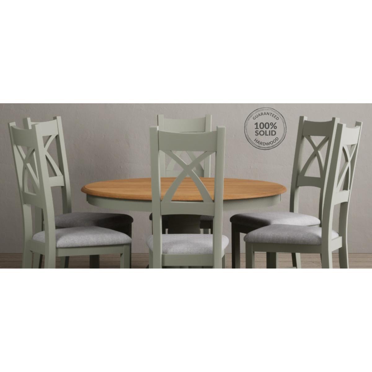Extending Hertford 100cm - 130cm Oak and Soft Green Painted Pedestal Dining Table with 6 Blue Chairs – image 70
