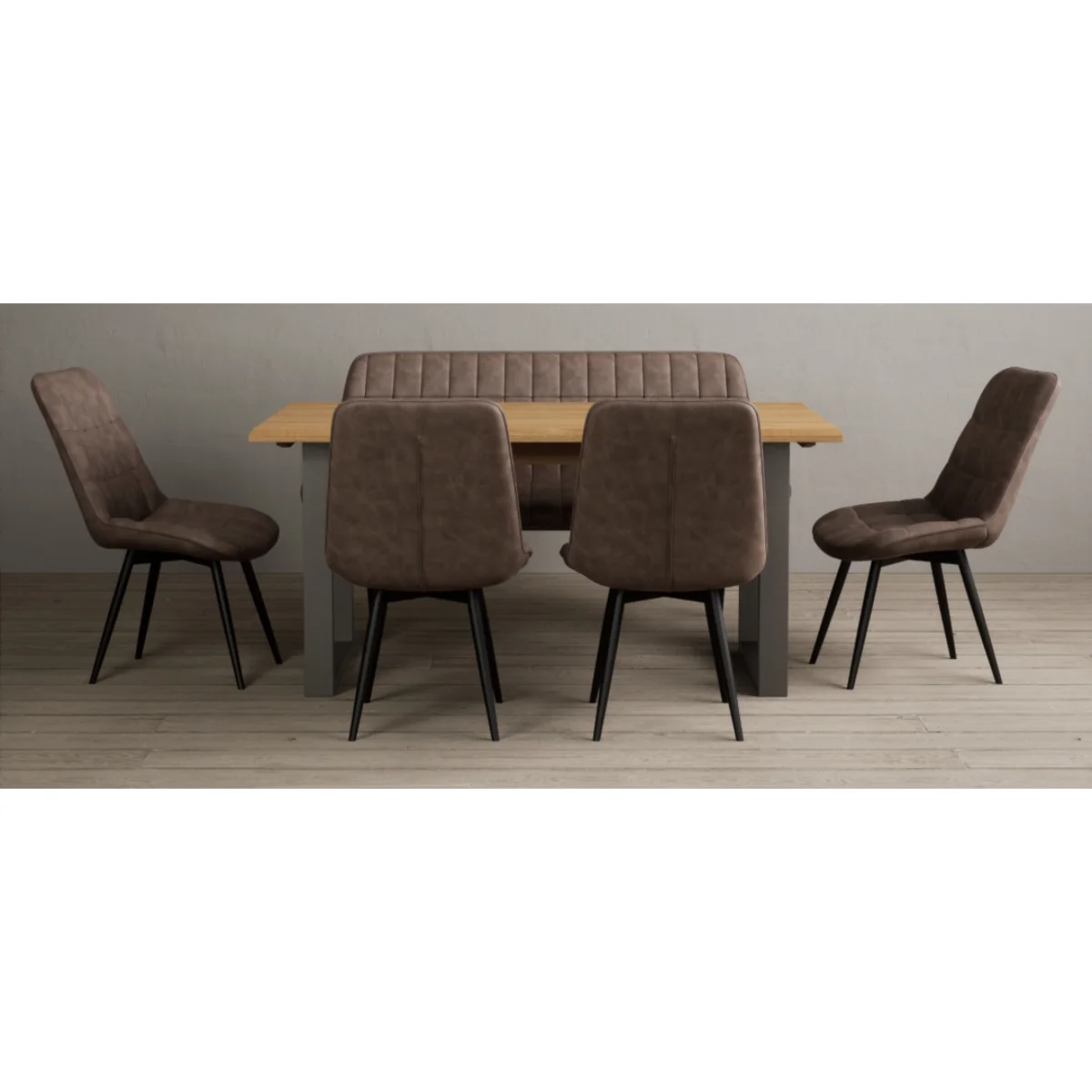 Parker 160cm Solid Oak Dining Table with 2 Brown Larson Chairs with 2 Brown Benches – image 3