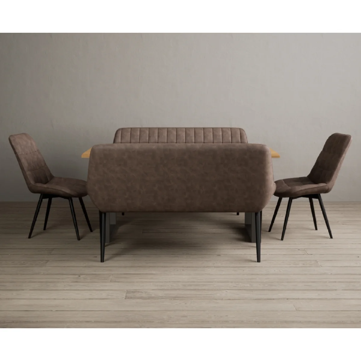Parker 160cm Solid Oak Dining Table with 2 Brown Larson Chairs with 2 Brown Benches – image 5