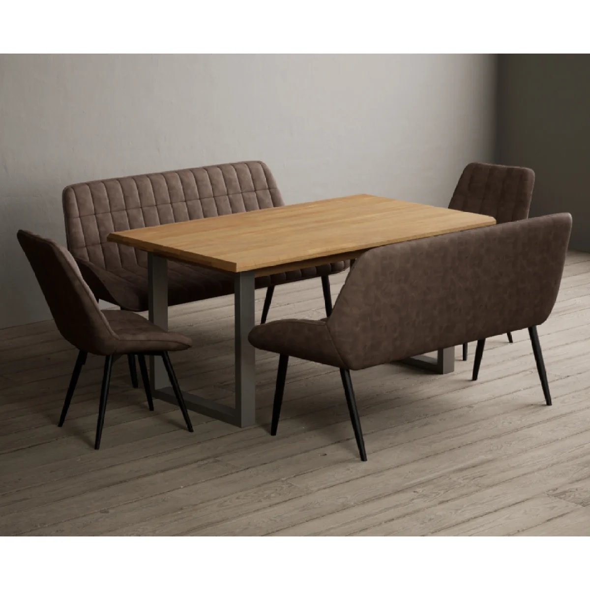 Parker 160cm Solid Oak Dining Table with 2 Brown Larson Chairs with 2 Brown Benches – image 6