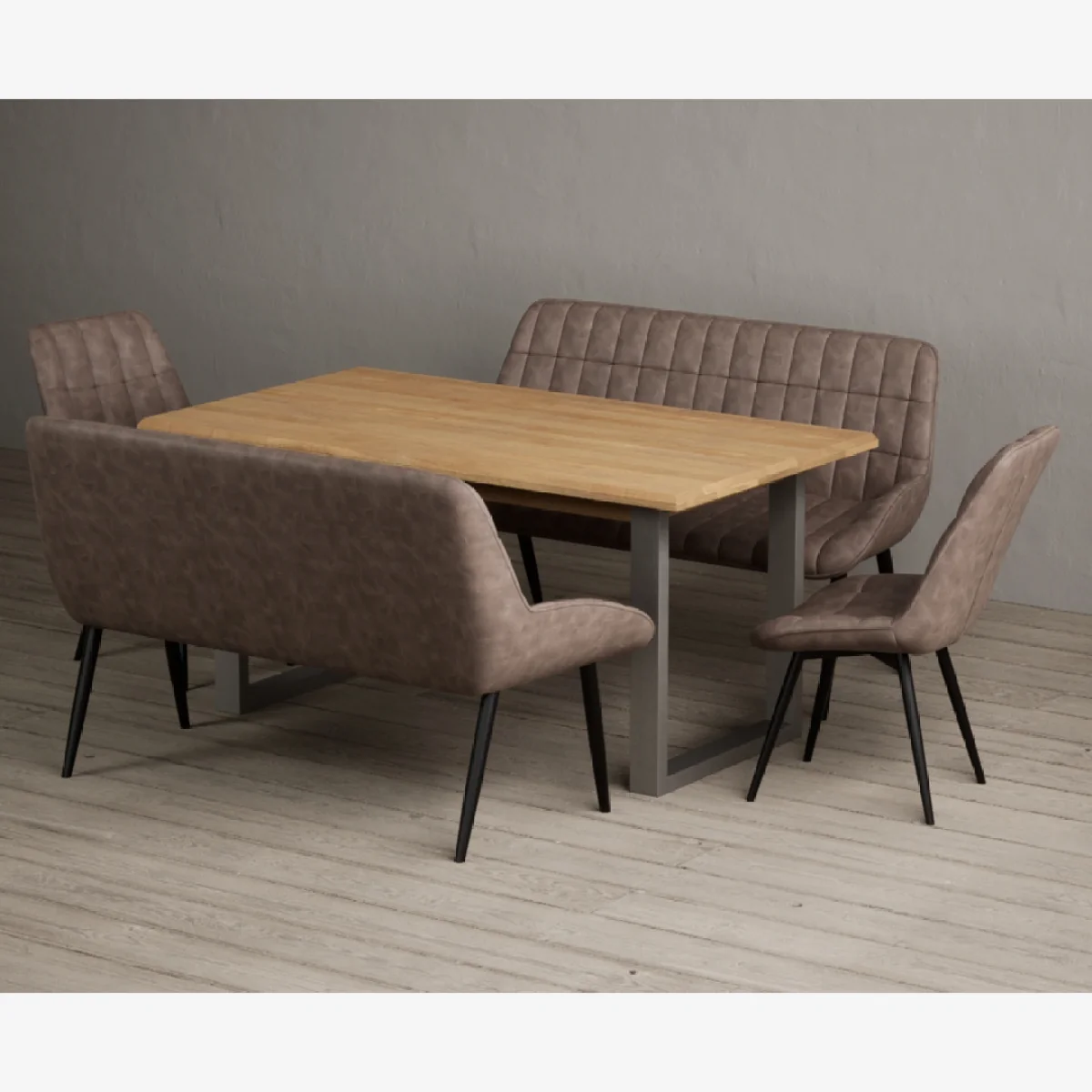 Parker 160cm Solid Oak Dining Table with 2 Brown Larson Chairs with 2 Brown Benches – image 1