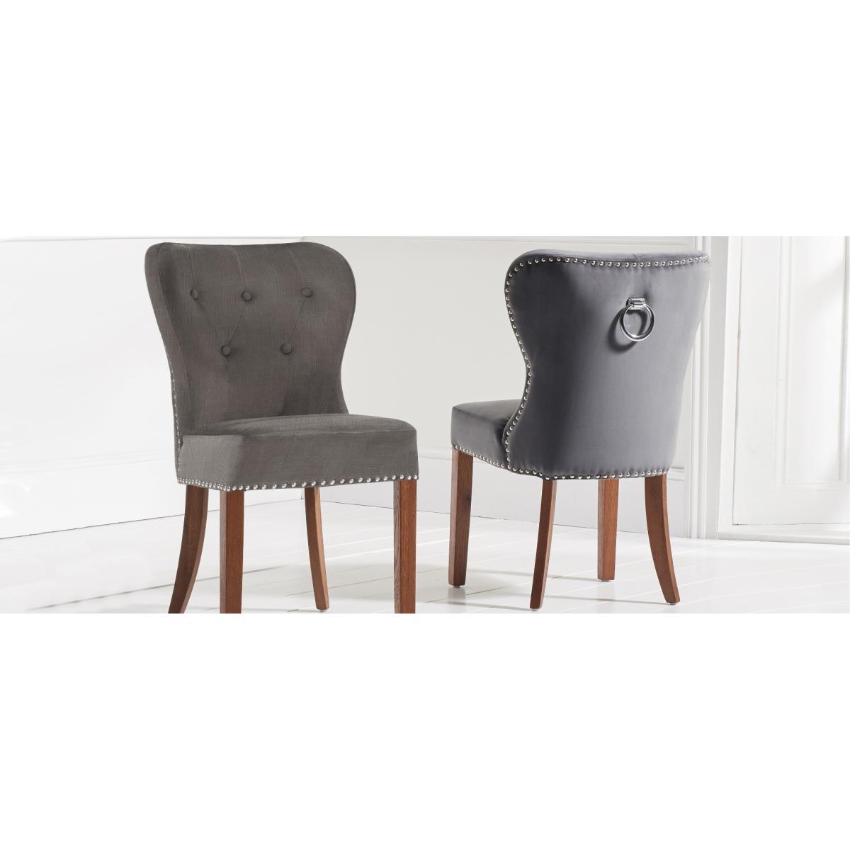 Helmsley 150cm Dark Solid Oak Round Pedestal Dining Table with 4 Grey Keswick Velvet Chairs – image 12