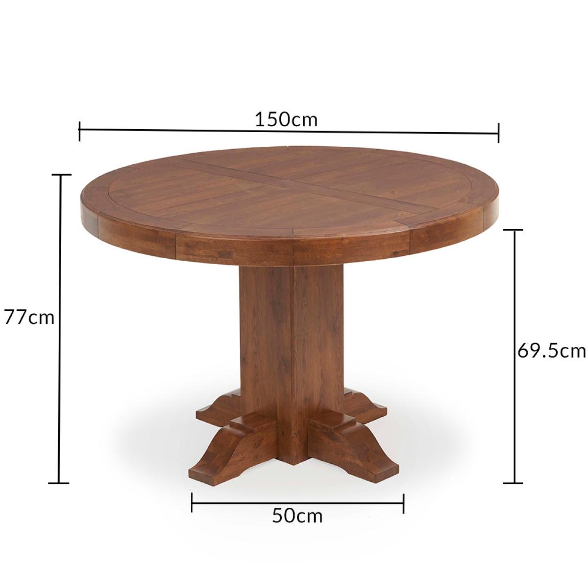 Helmsley 150cm Dark Solid Oak Round Pedestal Dining Table with 4 Grey Keswick Velvet Chairs – image 21