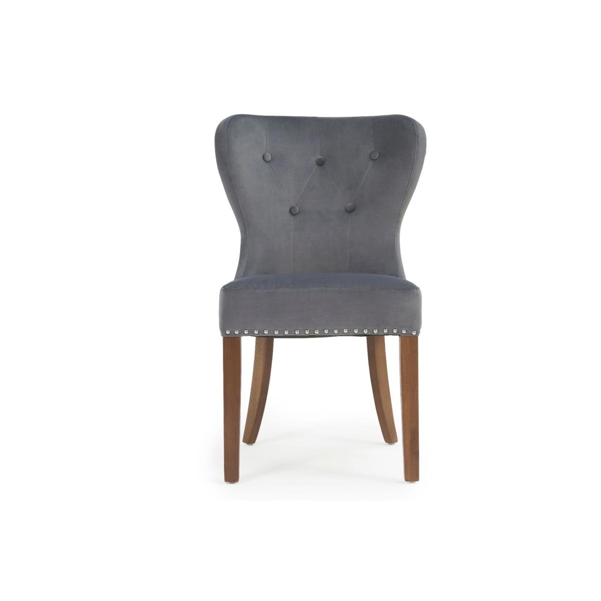 Helmsley 150cm Dark Solid Oak Round Pedestal Dining Table with 4 Grey Keswick Velvet Chairs – image 22