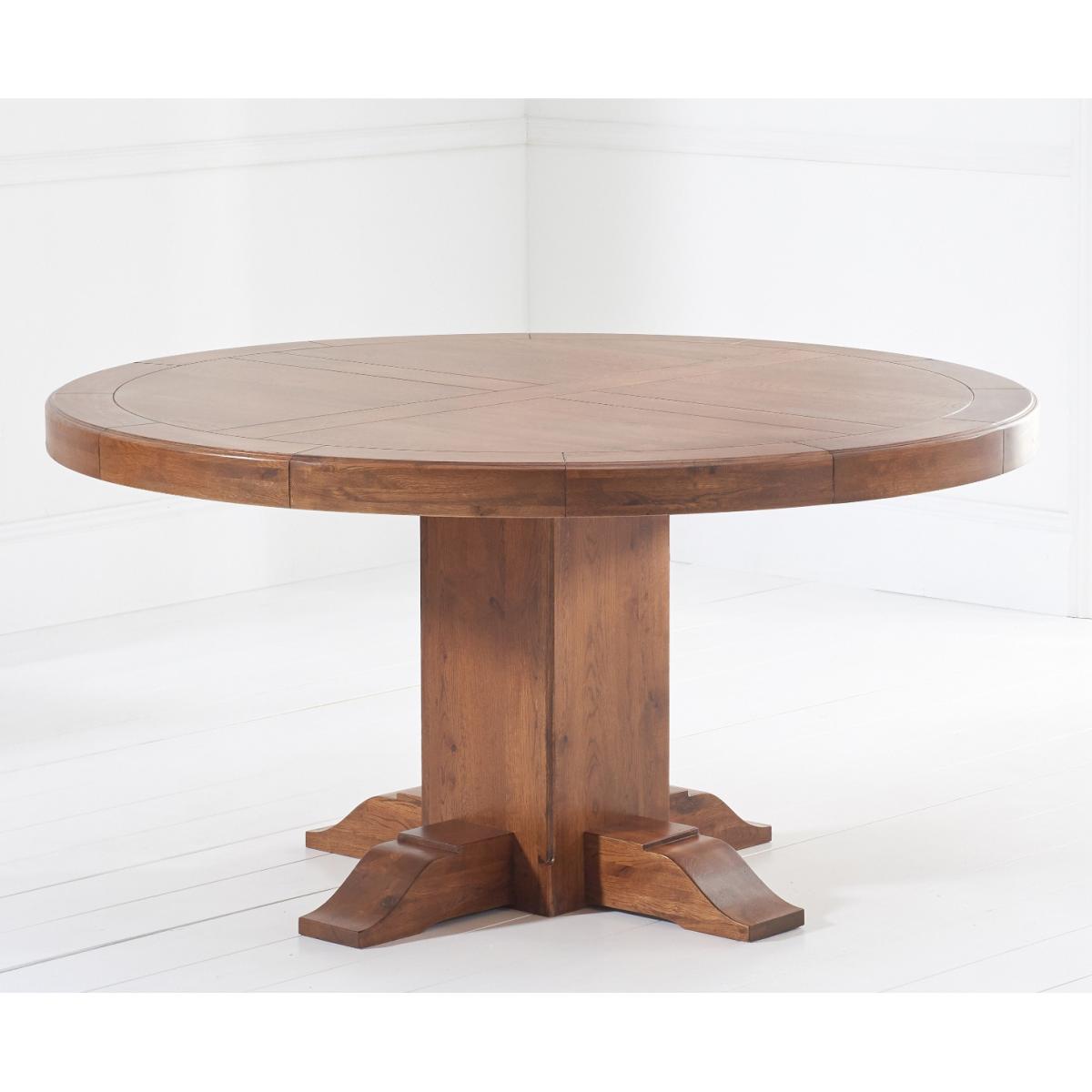 Helmsley 150cm Dark Solid Oak Round Pedestal Dining Table with 4 Grey Keswick Velvet Chairs – image 4