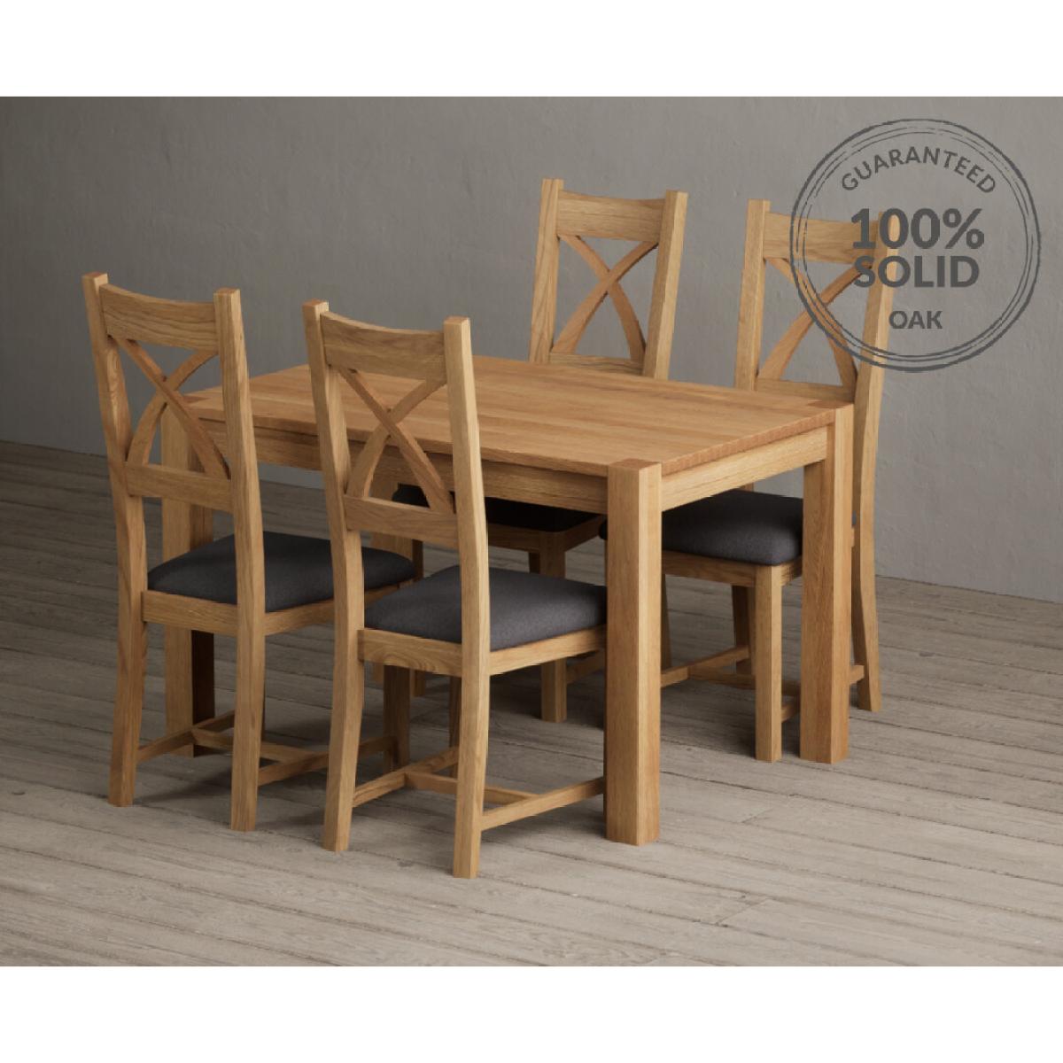 Thetford 120cm Oak Dining Table with 6 Linen Natural Solid Oak Chairs – image 2