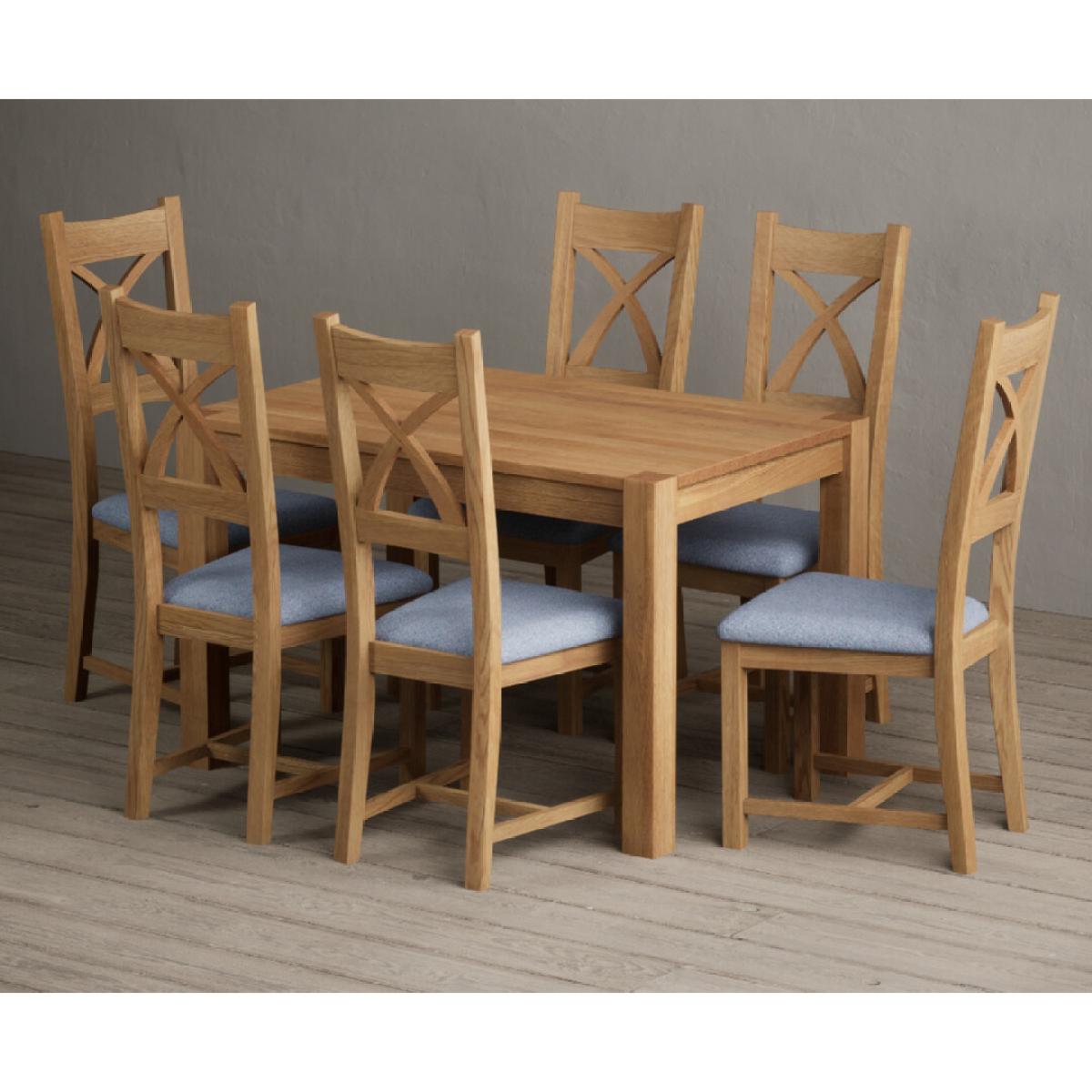 Thetford 120cm Oak Dining Table with 6 Linen Natural Solid Oak Chairs – image 11