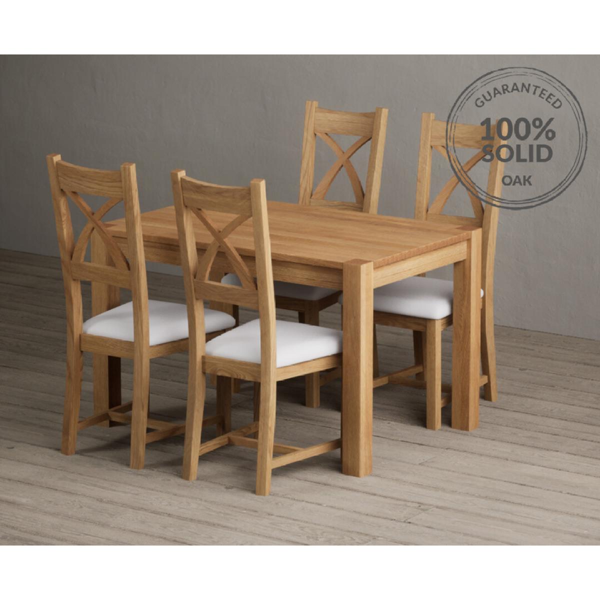 Thetford 120cm Oak Dining Table with 6 Linen Natural Solid Oak Chairs – image 16
