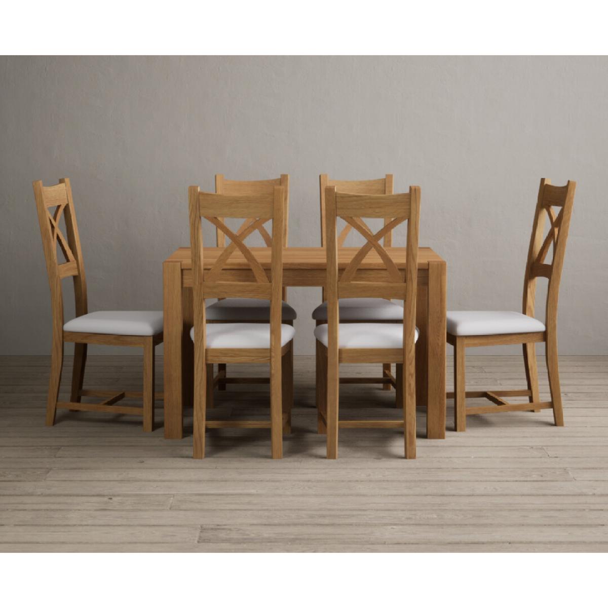 Thetford 120cm Oak Dining Table with 6 Linen Natural Solid Oak Chairs – image 17