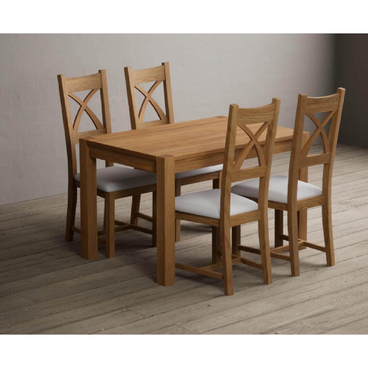 Thetford 120cm Oak Dining Table with 6 Linen Natural Solid Oak Chairs – image 18