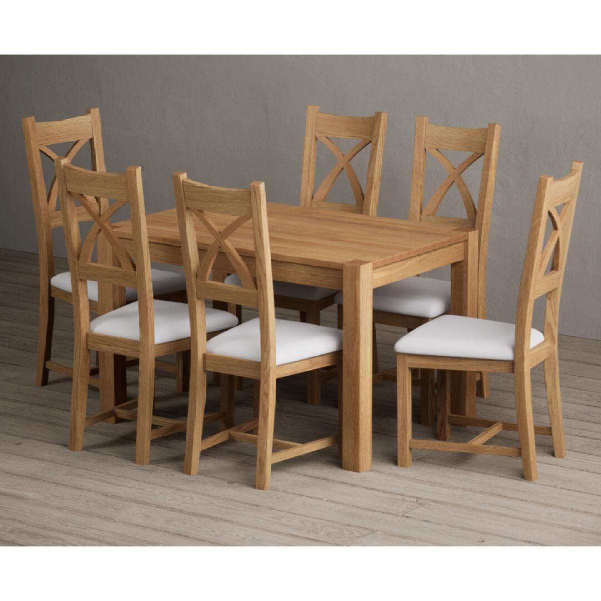 Thetford 120cm Oak Dining Table with 6 Linen Natural Solid Oak Chairs – image 19