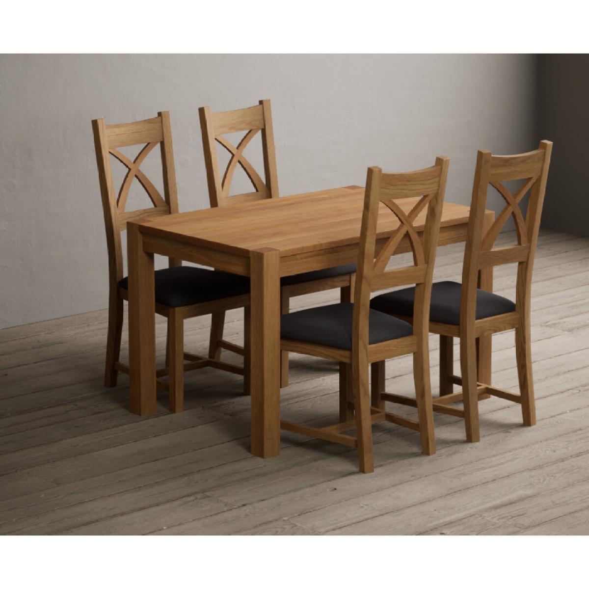 Thetford 120cm Oak Dining Table with 6 Linen Natural Solid Oak Chairs – image 3