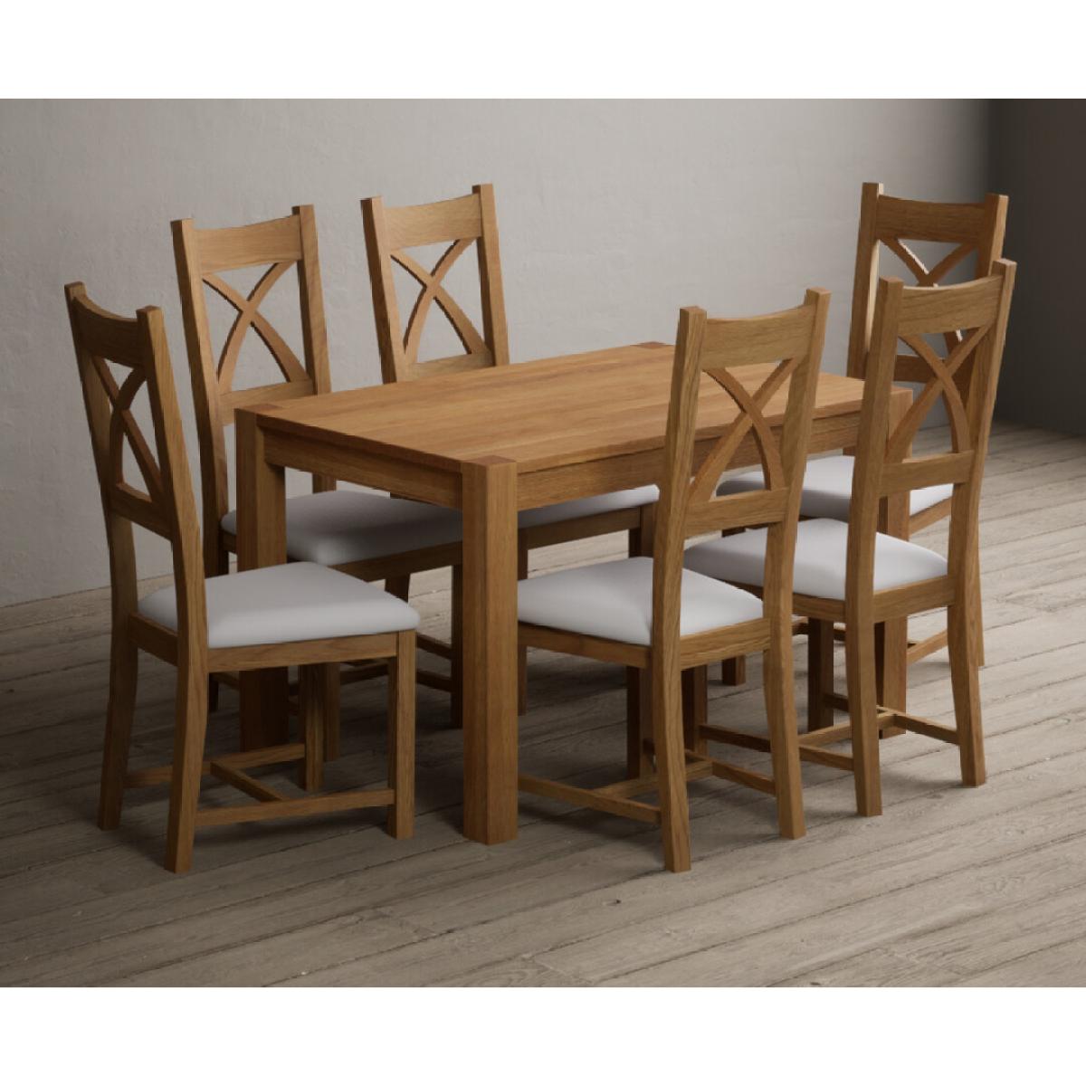 Thetford 120cm Oak Dining Table with 6 Linen Natural Solid Oak Chairs – image 21