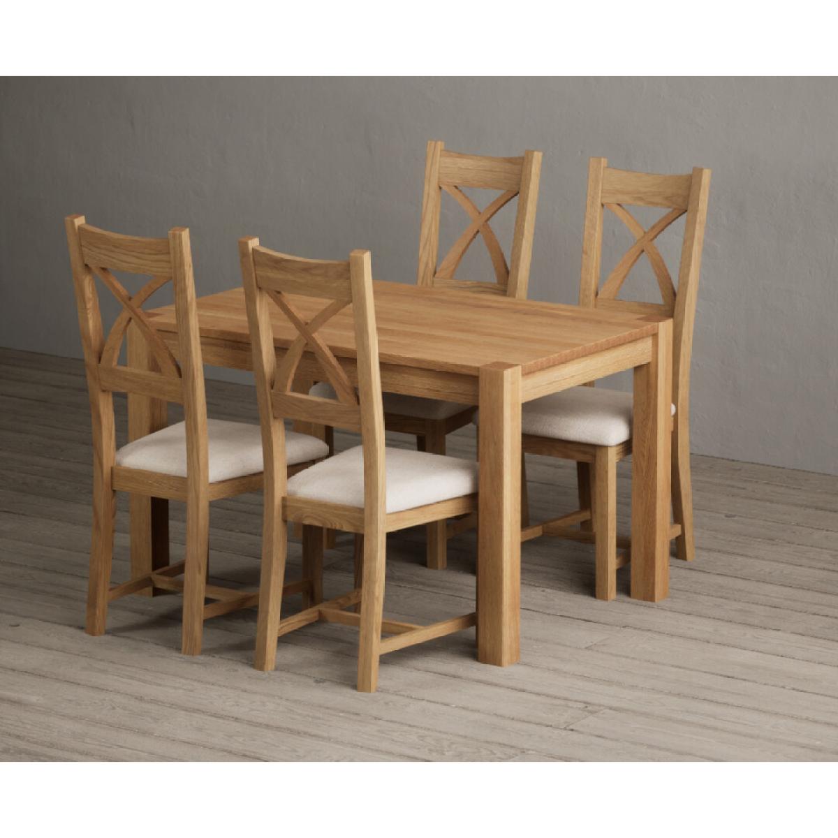 Thetford 120cm Oak Dining Table with 6 Linen Natural Solid Oak Chairs – image 23