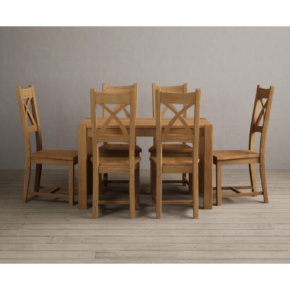 Thetford 120cm Oak Dining Table with 6 Linen Natural Solid Oak Chairs – image 26