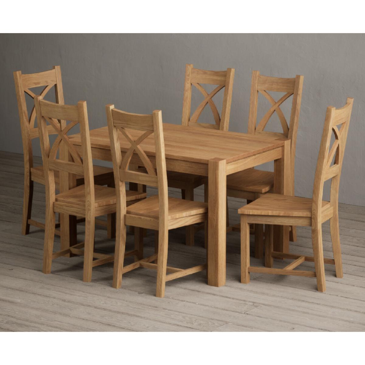 Thetford 120cm Oak Dining Table with 6 Linen Natural Solid Oak Chairs – image 28