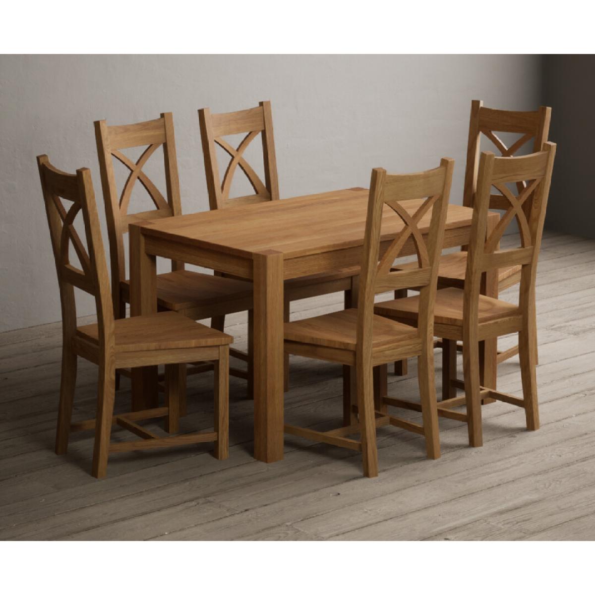 Thetford 120cm Oak Dining Table with 6 Linen Natural Solid Oak Chairs – image 30