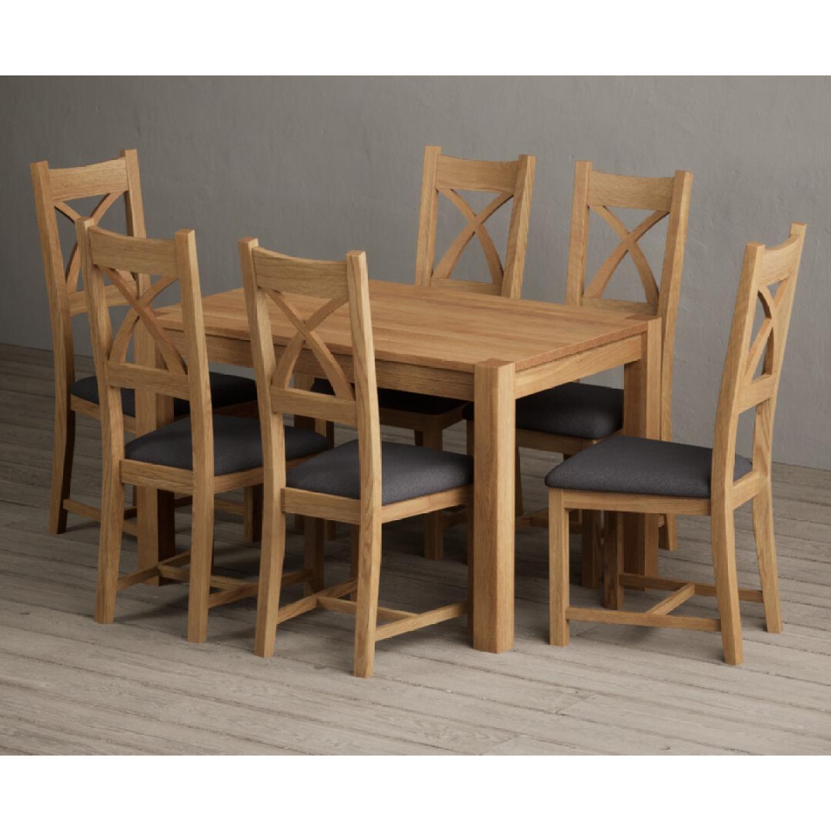 Thetford 120cm Oak Dining Table with 6 Linen Natural Solid Oak Chairs – image 4