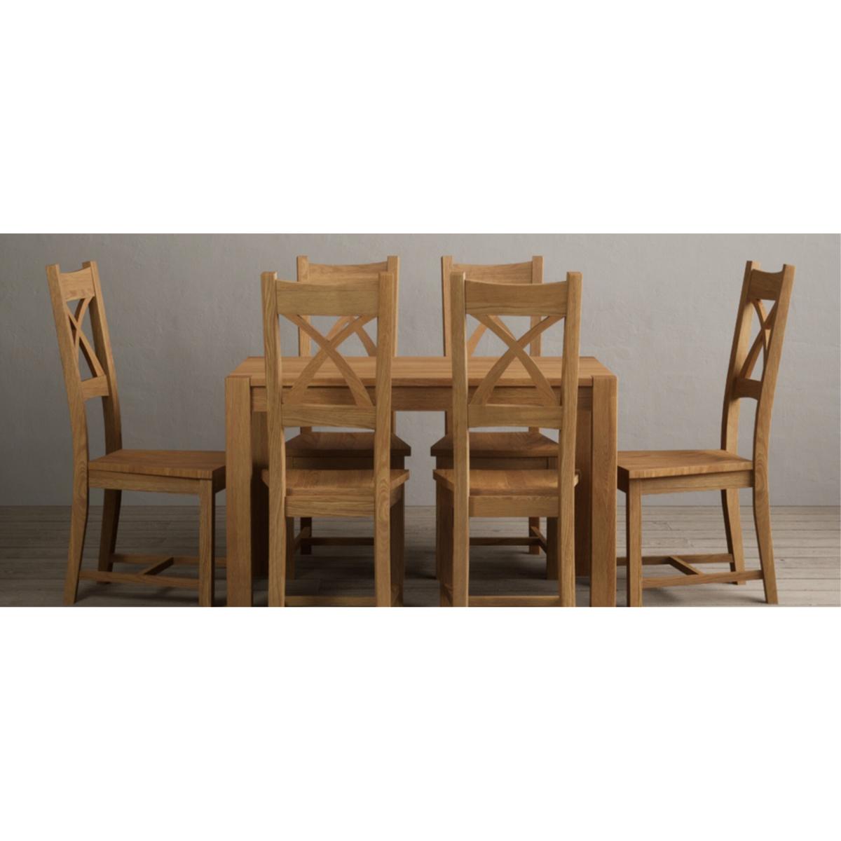 Thetford 120cm Oak Dining Table with 6 Linen Natural Solid Oak Chairs – image 37