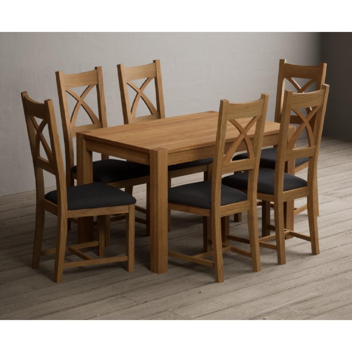 Thetford 120cm Oak Dining Table with 6 Linen Natural Solid Oak Chairs – image 6