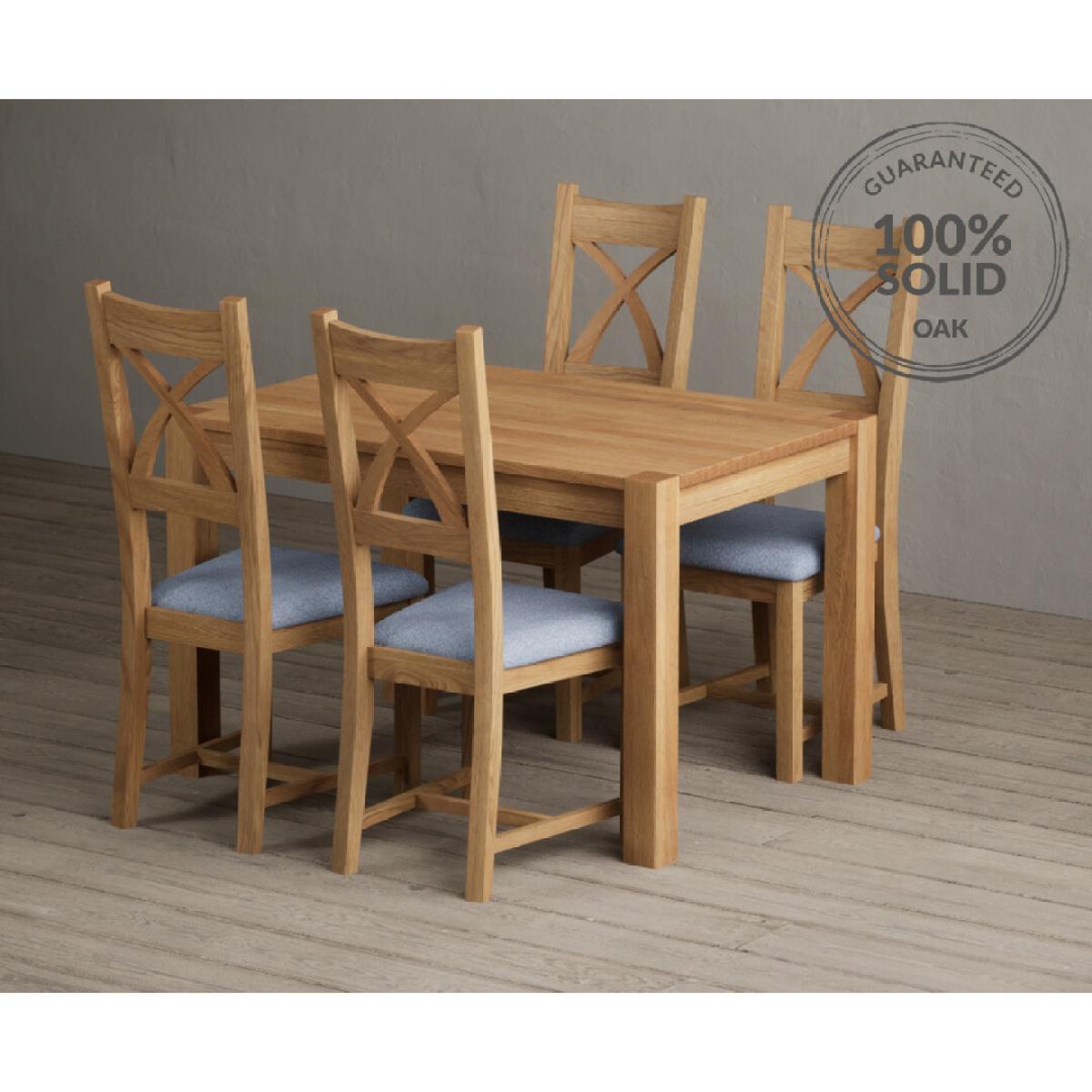 Thetford 120cm Oak Dining Table with 6 Linen Natural Solid Oak Chairs – image 8