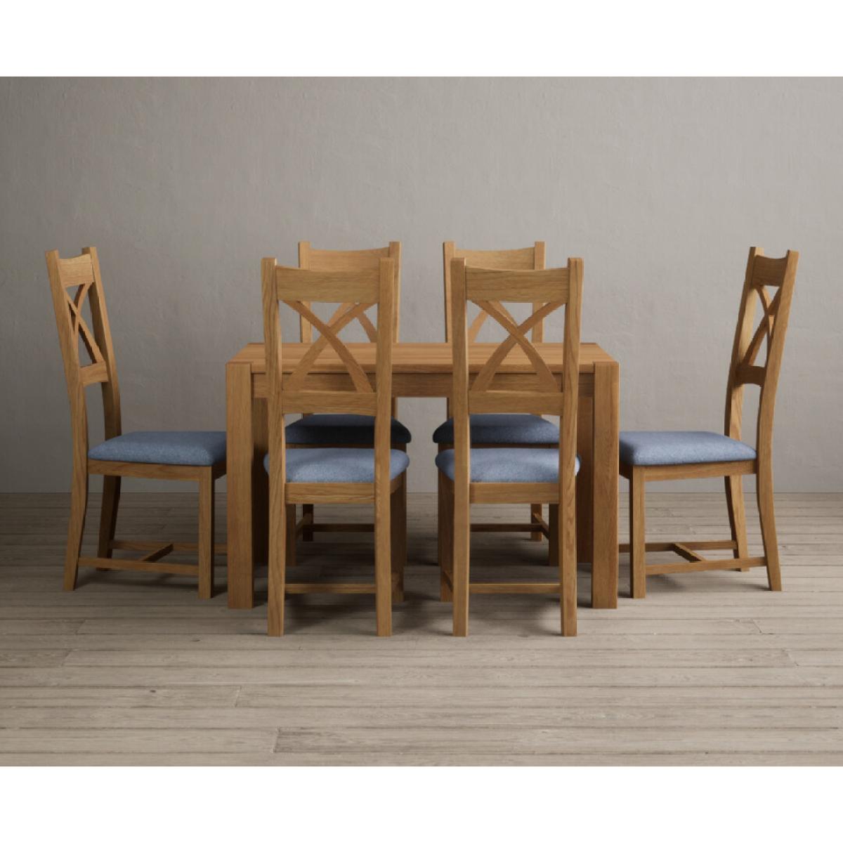 Thetford 120cm Oak Dining Table with 6 Linen Natural Solid Oak Chairs – image 9