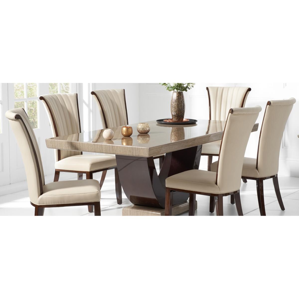 Novara 170cm Brown Pedestal Marble Dining Table With 4 Cream Alpine Chairs – image 17