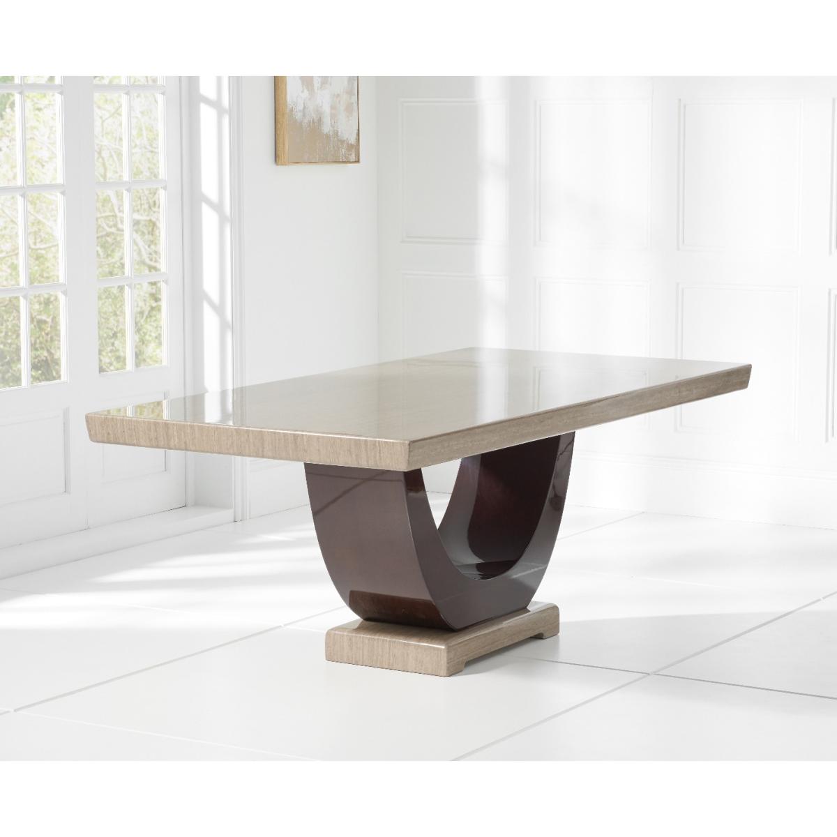 Novara 170cm Brown Pedestal Marble Dining Table With 4 Cream Alpine Chairs – image 4