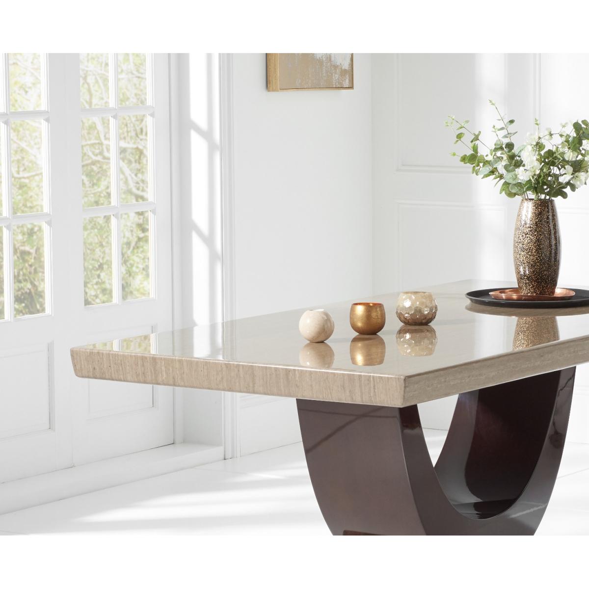 Novara 170cm Brown Pedestal Marble Dining Table With 4 Cream Alpine Chairs – image 5
