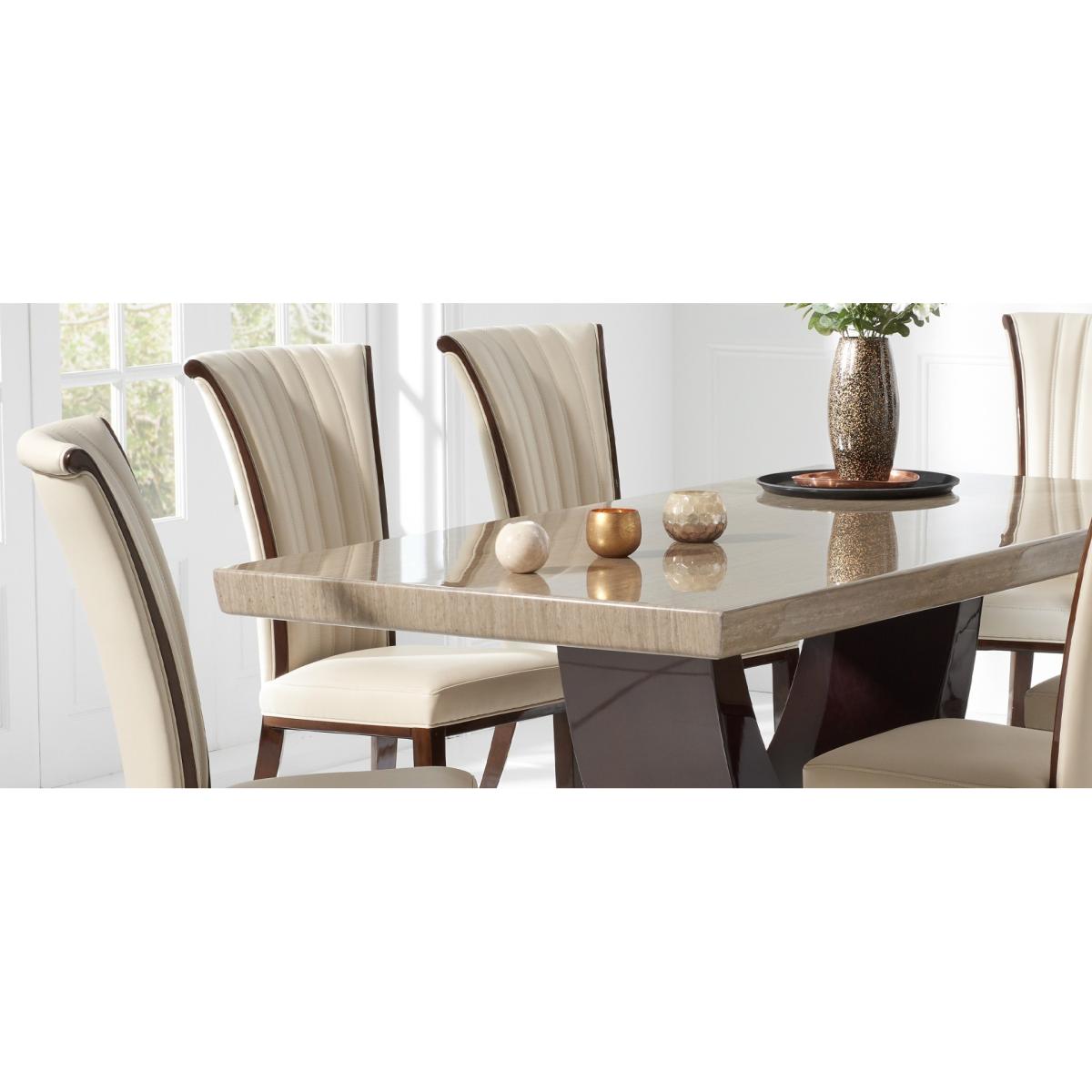 Novara 170cm Brown Pedestal Marble Dining Table With 4 Cream Alpine Chairs – image 9