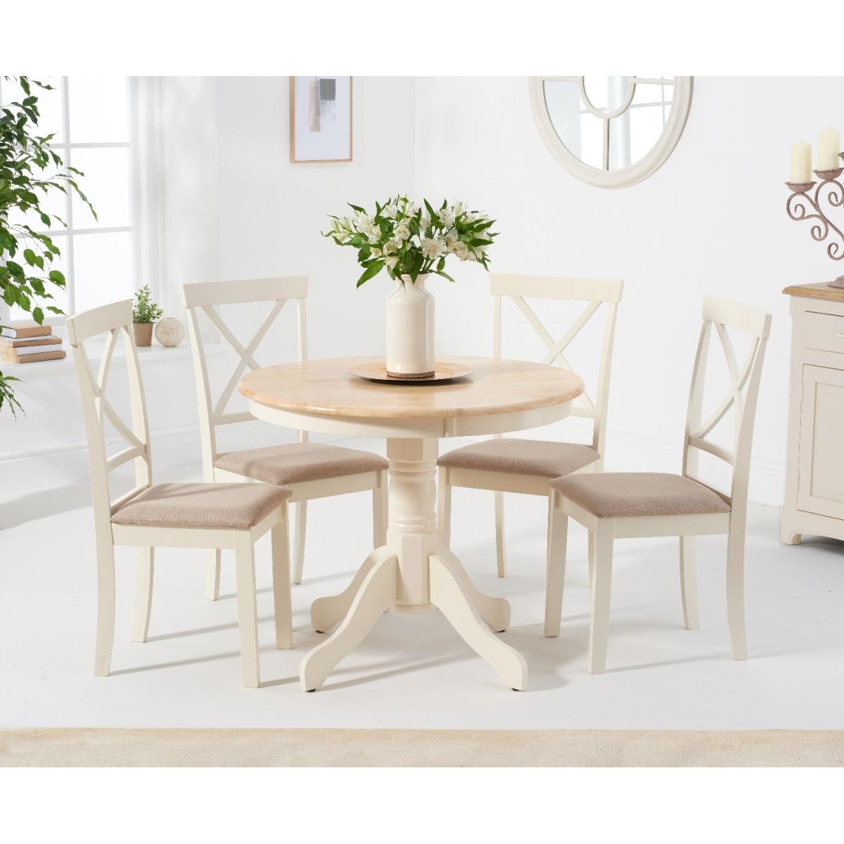 Epsom 90cm Oak and Cream Dining Table with Chairs with Fabric Seats - Cream, 2 Chairs – image 2