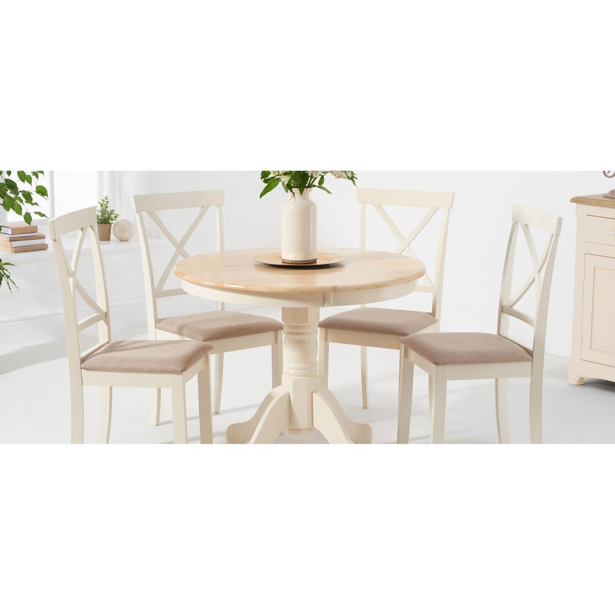 Epsom 90cm Oak and Cream Dining Table with Chairs with Fabric Seats - Cream, 2 Chairs – image 12