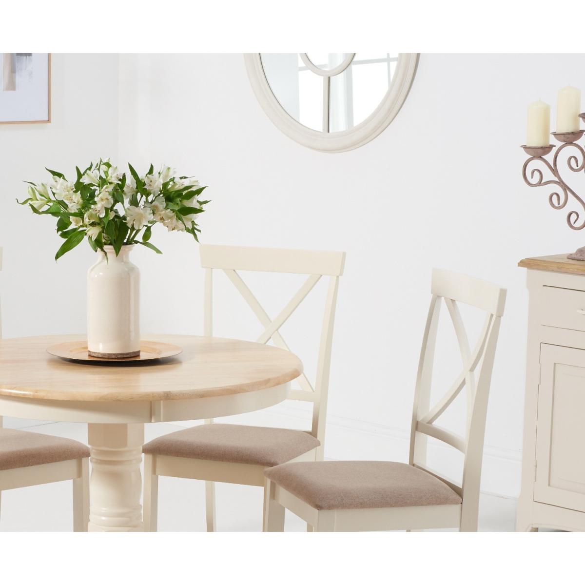 Epsom 90cm Oak and Cream Dining Table with Chairs with Fabric Seats - Cream, 2 Chairs – image 3