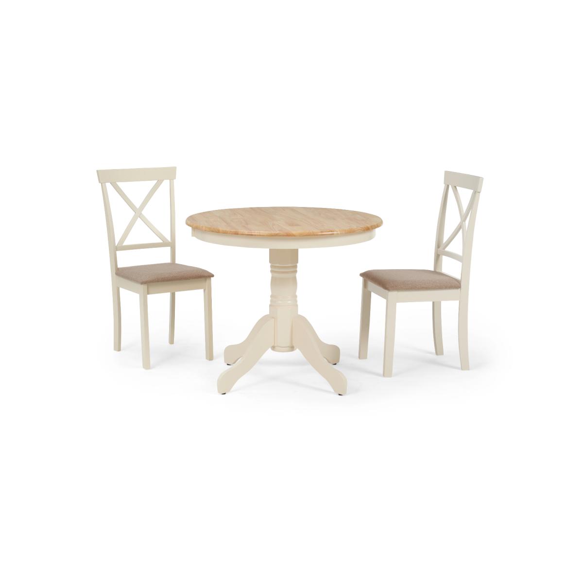 Epsom 90cm Oak and Cream Dining Table with Chairs with Fabric Seats - Cream, 2 Chairs – image 8
