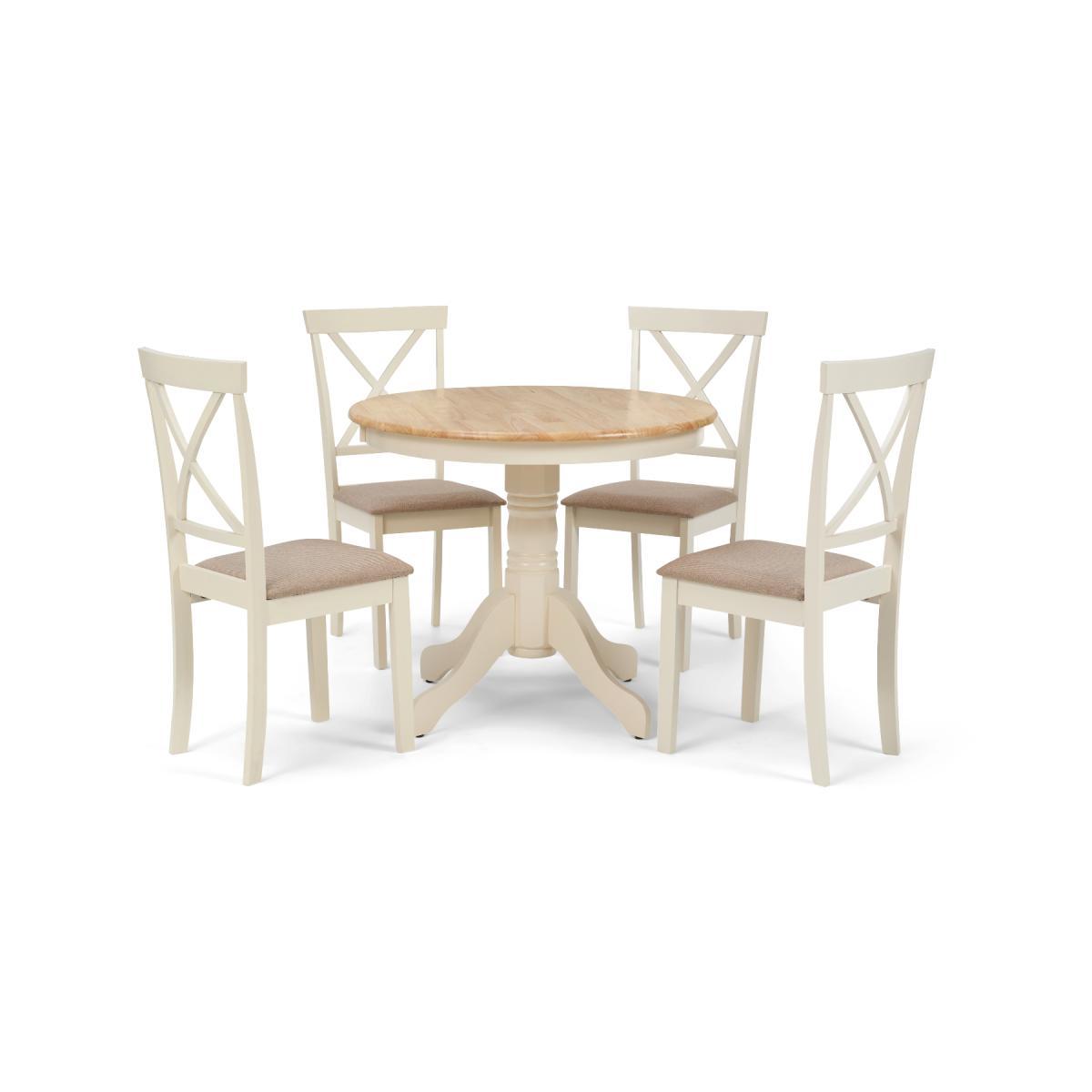 Epsom 90cm Oak and Cream Dining Table with Chairs with Fabric Seats - Cream, 2 Chairs – image 9