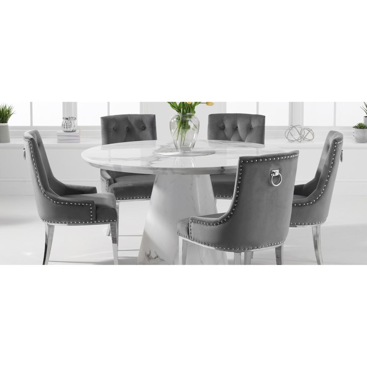 Ravello 130cm Round White Marble Dining Table With 6 Grey Hampstead Chairs – image 14