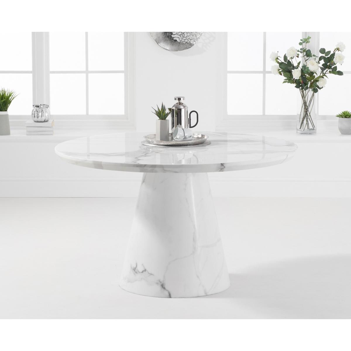 Ravello 130cm Round White Marble Dining Table With 6 Grey Hampstead Chairs – image 3