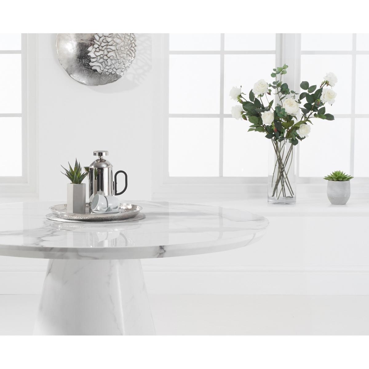 Ravello 130cm Round White Marble Dining Table With 6 Grey Hampstead Chairs – image 5