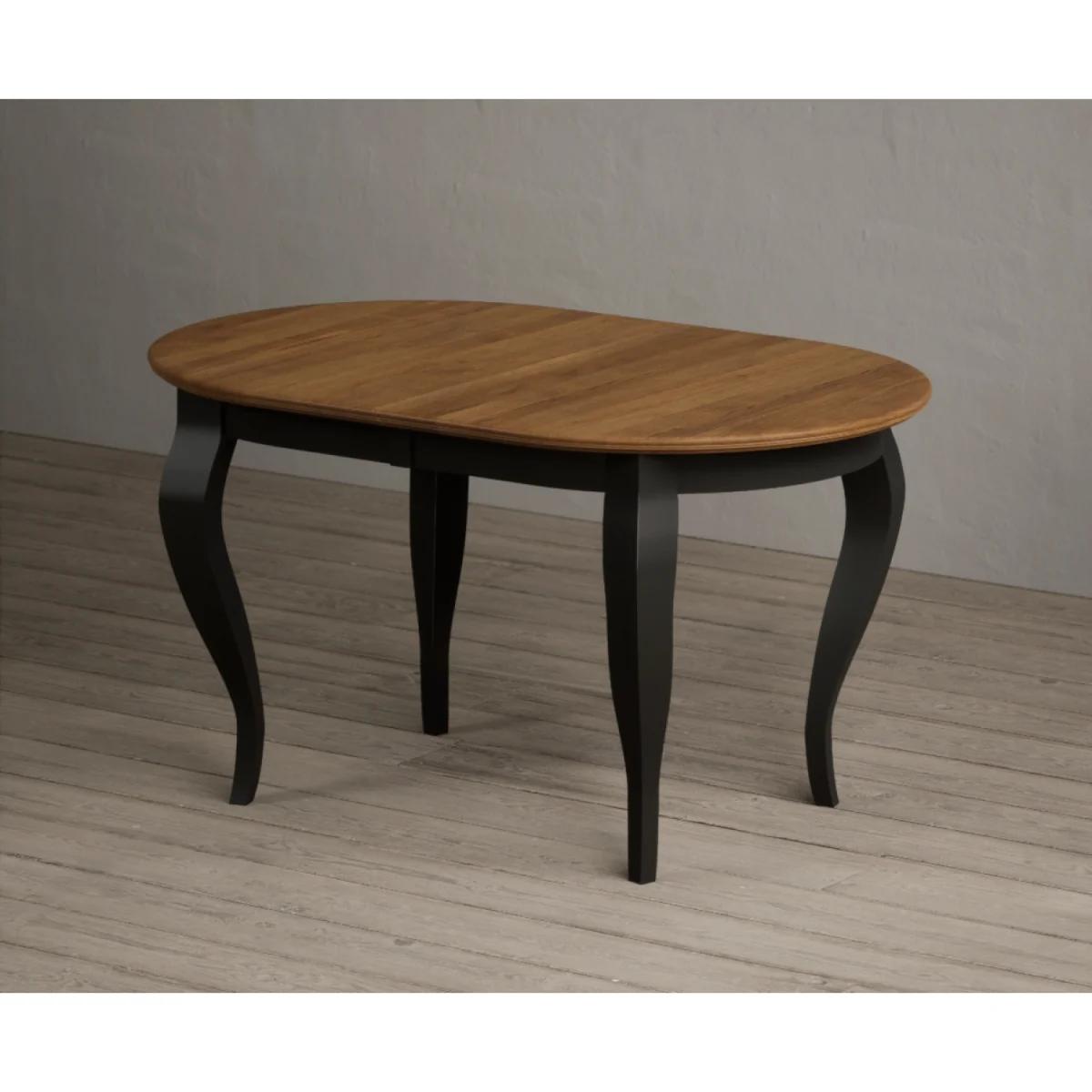 Extending Chateau Noir 140cm Oak and Black Painted Oval Dining Table with 8 Blue Chateau Noir Chairs – image 9
