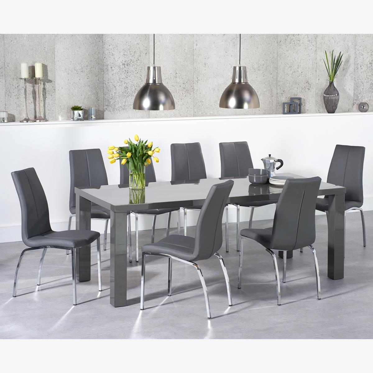 Atlanta 200cm Dark Grey High Gloss Dining Table With 8 Black Cavello Chairs – image 1