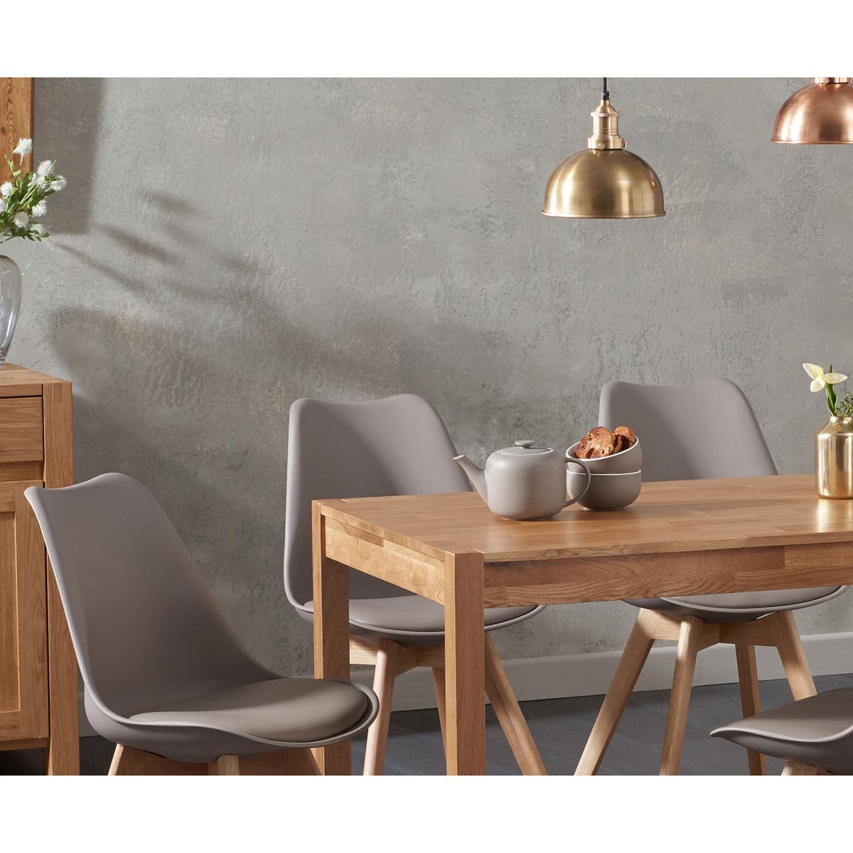 Oxford 120cm Solid Oak Dining Table With 6 Mink Orson Faux Leather Chairs – image 2